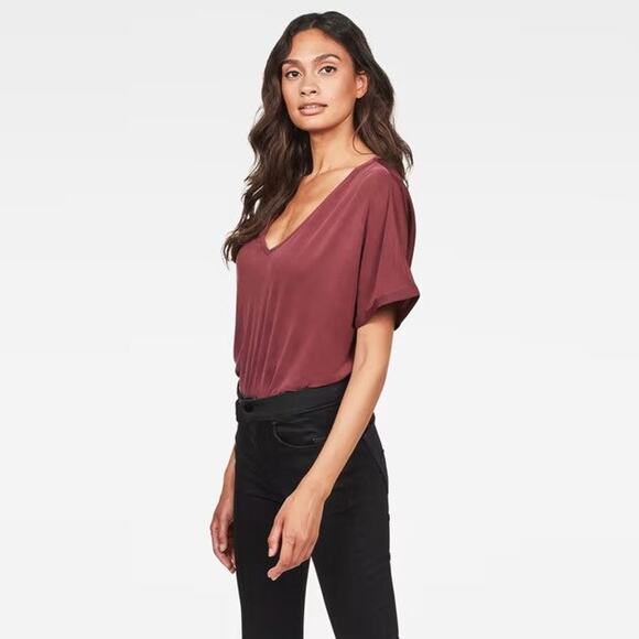 G-Star Joosa Top Port Red Deep V Neck Sz. S NEW - Picture 13 of 13